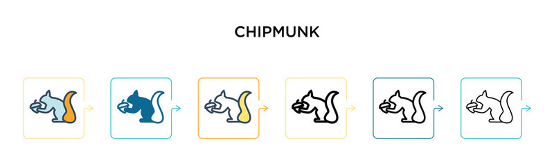 Chipmunk vector icon in 6 different modern styles. Black, two colored chipmunk icons designed in filled, outline, line and stroke style. Vector illustration can be used for web, mobile, ui