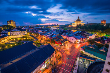 Night view of Kuching city skyline, Sarawak