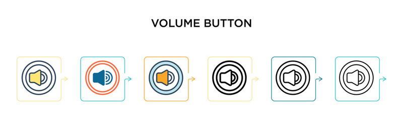 Volume button vector icon in 6 different modern styles. Black, two colored volume button icons designed in filled, outline, line and stroke style. Vector illustration can be used for web, mobile, ui