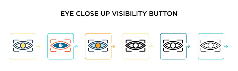 Eye close up visibility button vector icon in 6 different modern styles. Black, two colored eye close up visibility button icons designed in filled, outline, line and stroke style. Vector illustration