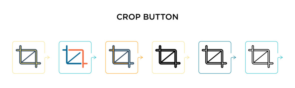 Crop button vector icon in 6 different modern styles. Black, two colored crop button icons designed in filled, outline, line and stroke style. Vector illustration can be used for web, mobile, ui