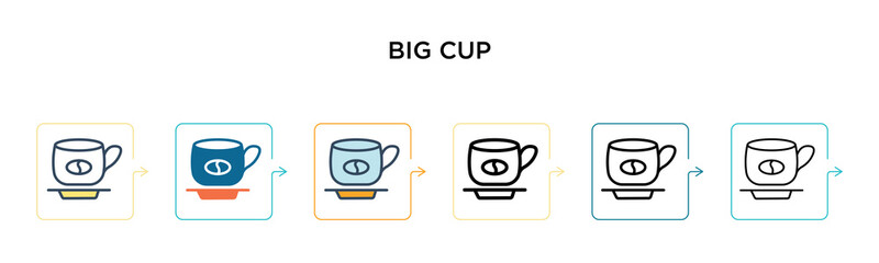 Big cup vector icon in 6 different modern styles. Black, two colored big cup icons designed in filled, outline, line and stroke style. Vector illustration can be used for web, mobile, ui
