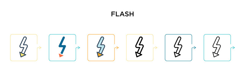Green flash vector icon in 6 different modern styles. Black, two colored green flash icons designed in filled, outline, line and stroke style. Vector illustration can be used for web, mobile, ui