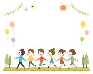 Illustration of kids walking hand in hand