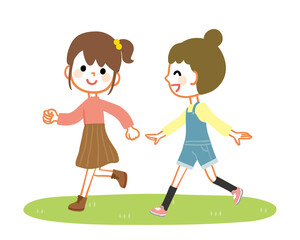Illustration of girls running happily