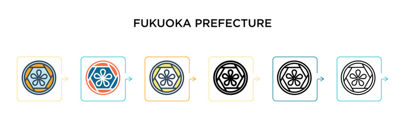 Fukuoka prefecture vector icon in 6 different modern styles. Black, two colored fukuoka prefecture icons designed in filled, outline, line and stroke style. Vector illustration can be used for web,