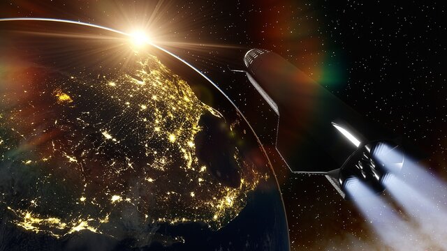 SpaceX Starship Satellite, SpaceX Concept Spacecraft In Orbit Of The Earth 3d Render