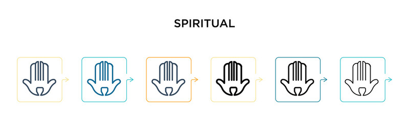 Fototapeta premium Spiritual vector icon in 6 different modern styles. Black, two colored spiritual icons designed in filled, outline, line and stroke style. Vector illustration can be used for web, mobile, ui