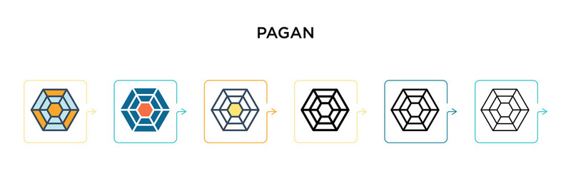 Fototapeta premium Pagan vector icon in 6 different modern styles. Black, two colored pagan icons designed in filled, outline, line and stroke style. Vector illustration can be used for web, mobile, ui