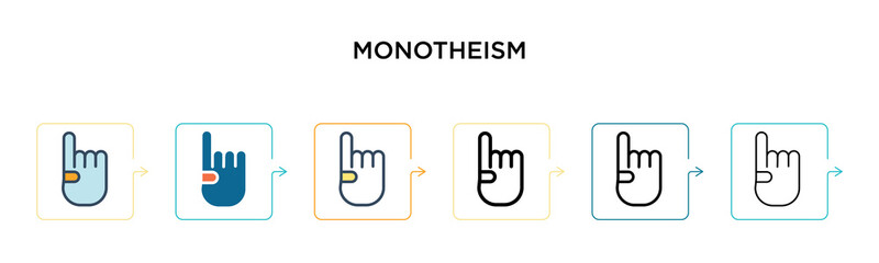 Monotheism vector icon in 6 different modern styles. Black, two colored monotheism icons designed in filled, outline, line and stroke style. Vector illustration can be used for web, mobile, ui
