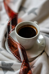 a cup of coffee with old film