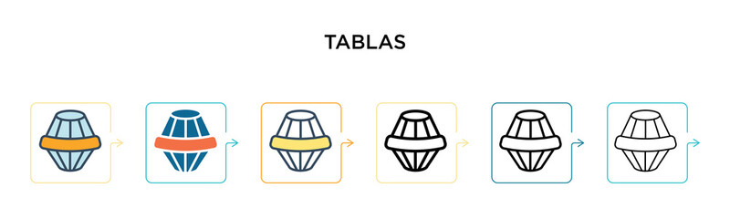 Tablas vector icon in 6 different modern styles. Black, two colored tablas icons designed in filled, outline, line and stroke style. Vector illustration can be used for web, mobile, ui