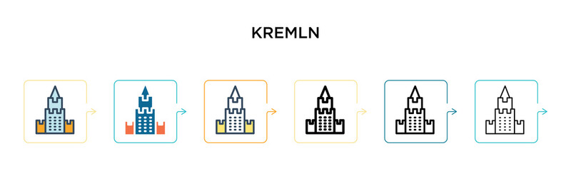 Obraz premium Kremln vector icon in 6 different modern styles. Black, two colored kremln icons designed in filled, outline, line and stroke style. Vector illustration can be used for web, mobile, ui