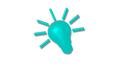 Amazing cyan color 3d bulb icon on white background,3d idea bulb icon