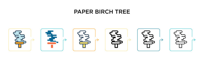 Paper birch tree vector icon in 6 different modern styles. Black, two colored paper birch tree icons designed in filled, outline, line and stroke style. Vector illustration can be used for web,