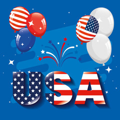 memorial day, honoring all who served, american flag in letters with balloons helium vector illustration design