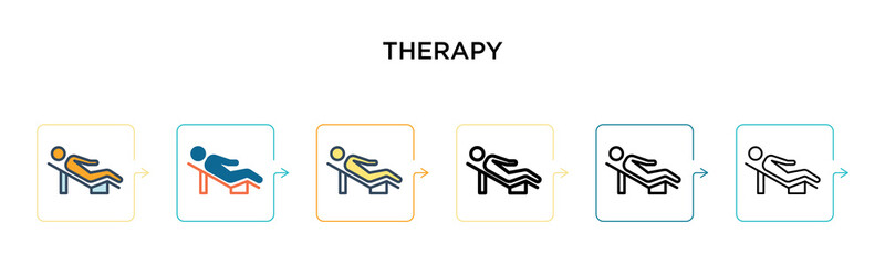 Therapy vector icon in 6 different modern styles. Black, two colored therapy icons designed in filled, outline, line and stroke style. Vector illustration can be used for web, mobile, ui