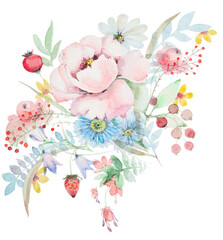 Plakat Watercolor bouquet of wildflowers