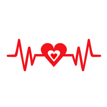 Heartbeat pulse flat design with 3 hearts. valentines day illustration