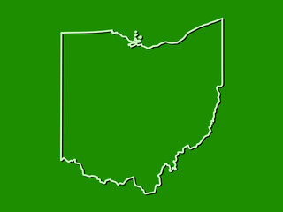 Ohio vector map with single border line boundary using light green color on dark background illustration