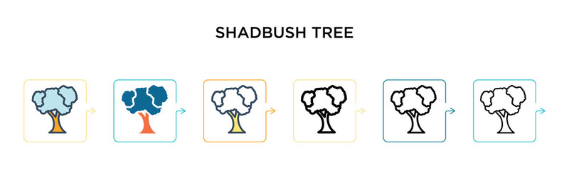 Shadbush tree vector icon in 6 different modern styles. Black, two colored shadbush tree icons designed in filled, outline, line and stroke style. Vector illustration can be used for web, mobile, ui
