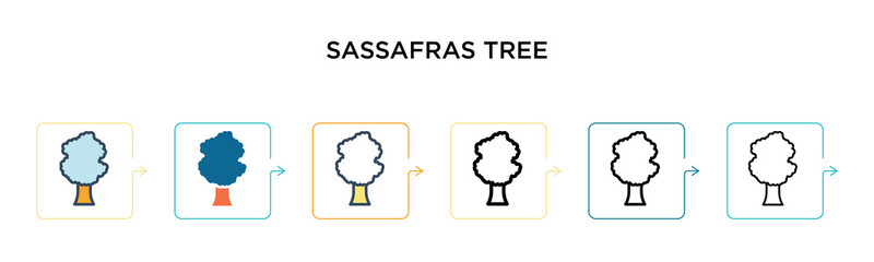 Sassafras tree vector icon in 6 different modern styles. Black, two colored sassafras tree icons designed in filled, outline, line and stroke style. Vector illustration can be used for web, mobile, ui
