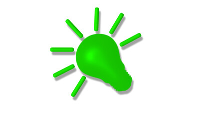 Green color 3d bulb icon on white background,New idea bulb icon