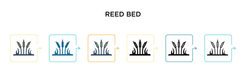 Reed bed vector icon in 6 different modern styles. Black, two colored reed bed icons designed in filled, outline, line and stroke style. Vector illustration can be used for web, mobile, ui