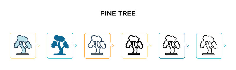 Red pine tree vector icon in 6 different modern styles. Black, two colored red pine tree icons designed in filled, outline, line and stroke style. Vector illustration can be used for web, mobile, ui
