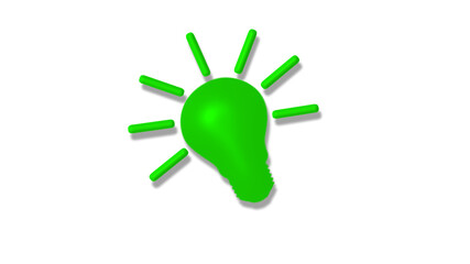 Green color 3d bulb icon on white background,New idea bulb icon