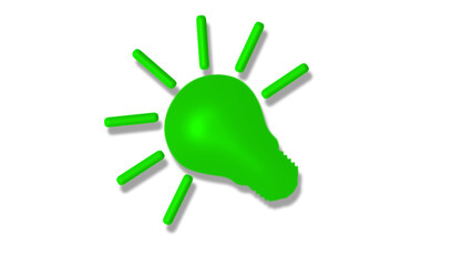 Green color 3d bulb icon on white background,New idea bulb icon