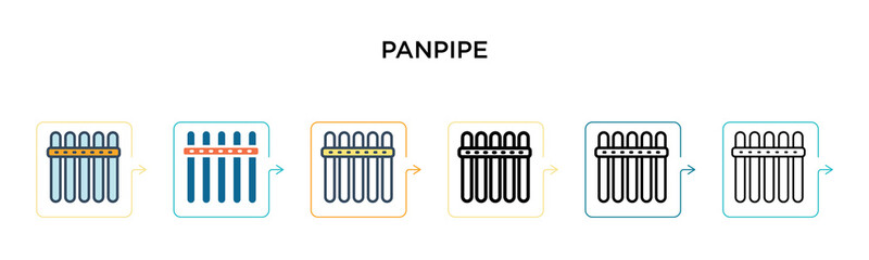 Panpipe vector icon in 6 different modern styles. Black, two colored panpipe icons designed in filled, outline, line and stroke style. Vector illustration can be used for web, mobile, ui