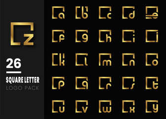 Initial letter inside square lowercase modern logo design template elements. Gold letter Isolated on black background. Suitable for business, consulting group company. vector