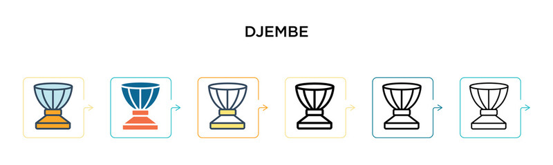 Djembe vector icon in 6 different modern styles. Black, two colored djembe icons designed in filled, outline, line and stroke style. Vector illustration can be used for web, mobile, ui