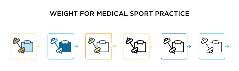 Weight for medical sport practice vector icon in 6 different modern styles. Black, two colored weight for medical sport practice icons designed in filled, outline, line and stroke style. Vector