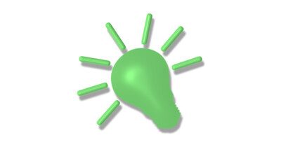 Amazing green light 3d bulb icon on white background