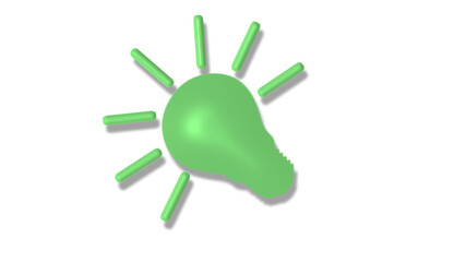 Amazing green light 3d bulb icon on white background