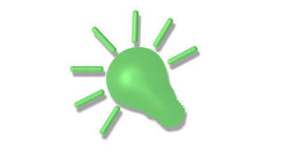 Amazing green light 3d bulb icon on white background