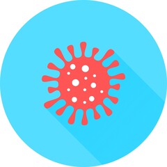Corona virus in circle icon with long shadows. Bacteria, microbes and virus sign and symbol in flat design health with element for mobile concept and web apps. 