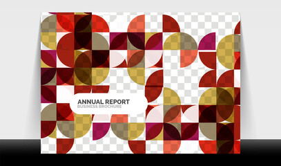 Fototapeta na wymiar Horizontal A4 business flyer annual report template, circles and triangle style shapes modern geometric design for brochure layout, magazine or booklet