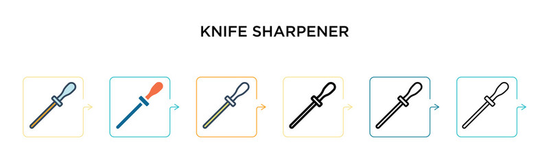 Knife sharpener vector icon in 6 different modern styles. Black, two colored knife sharpener icons designed in filled, outline, line and stroke style. Vector illustration can be used for web, mobile,
