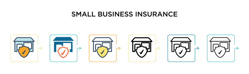 Small business insurance vector icon in 6 different modern styles. Black, two colored small business insurance icons designed in filled, outline, line and stroke style. Vector illustration can be used