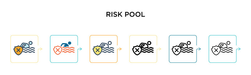 Risk pool vector icon in 6 different modern styles. Black, two colored risk pool icons designed in filled, outline, line and stroke style. Vector illustration can be used for web, mobile, ui