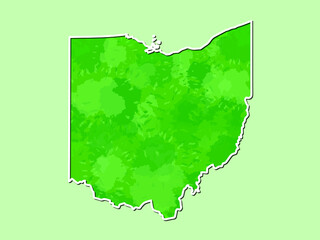 Ohio watercolor map vector illustration of green color with border line on light background using paint brush in page