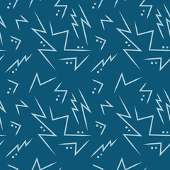 Seamless pattern of geometric jagged line and circle dots on light blue and deep navy background. Repeating abstract serration backdrop using for a paper printing, page fill, and brochure.