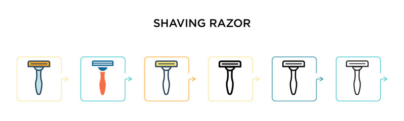 Shaving razor vector icon in 6 different modern styles. Black, two colored shaving razor icons designed in filled, outline, line and stroke style. Vector illustration can be used for web, mobile, ui
