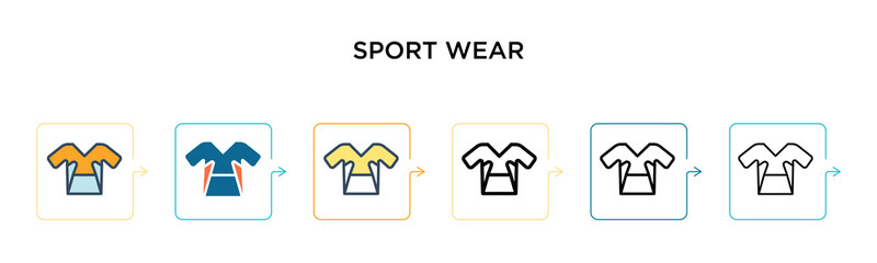 Sport wear vector icon in 6 different modern styles. Black, two colored sport wear icons designed in filled, outline, line and stroke style. Vector illustration can be used for web, mobile, ui