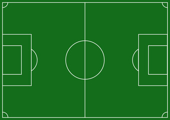 Top view of flat football field vector with a white line mark up template. Soccer arena background with green grass court using for sports game match planning.