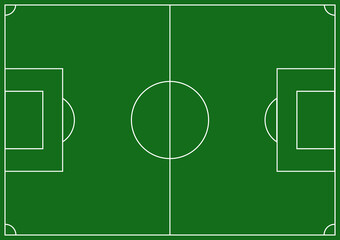 Top view of flat football field vector with a white line mark up template. Soccer arena background with green grass court using for sports game match planning.