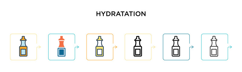 Hydratation vector icon in 6 different modern styles. Black, two colored hydratation icons designed in filled, outline, line and stroke style. Vector illustration can be used for web, mobile, ui